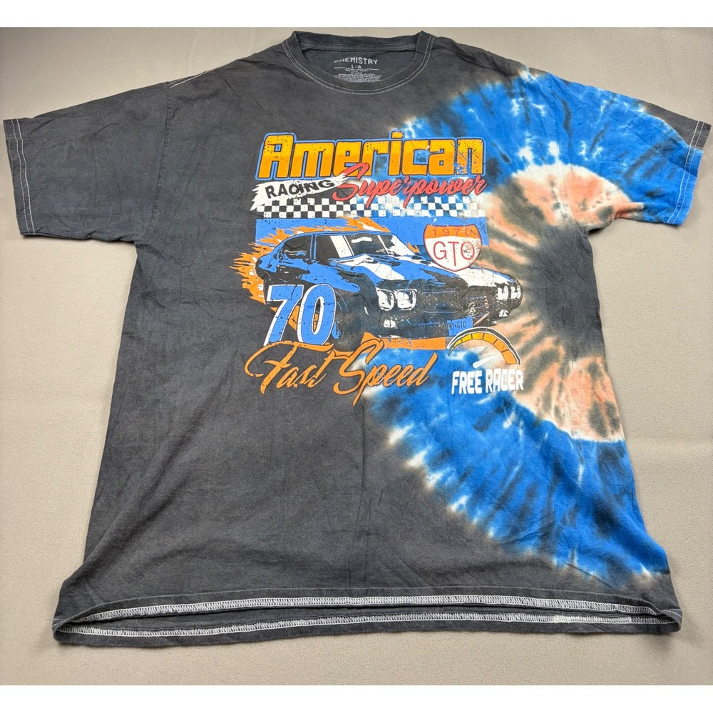 Chemistry American Racing Superpower 1970 GTO Tie Dye Graphic T-Shirt Large